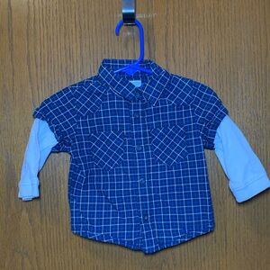 Old Navy Blue Plaid Layered Shirt – Size 6-12 Months